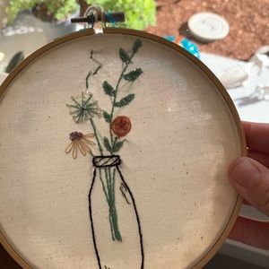 Hand embroidered flower vase